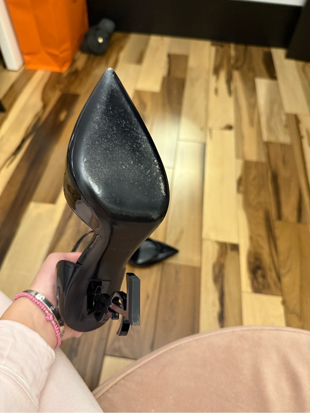 Saint Laurent Black Patent Leather Pointed Ankle-Strap Pumps - Picture 7 of 8